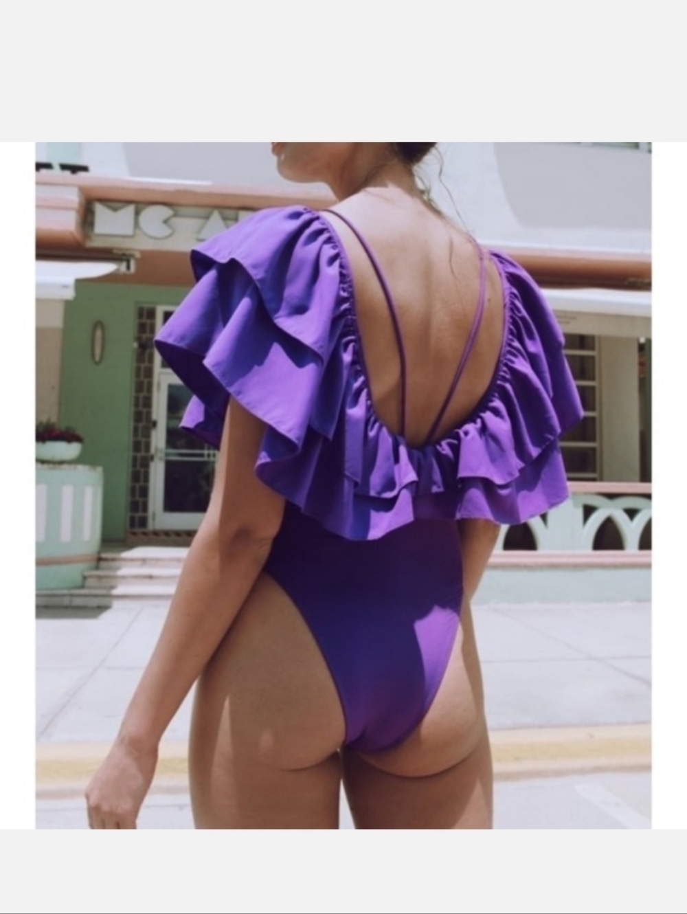Zara Purple Ruffle One-Piece Swimsuit - Picture 2 of 4